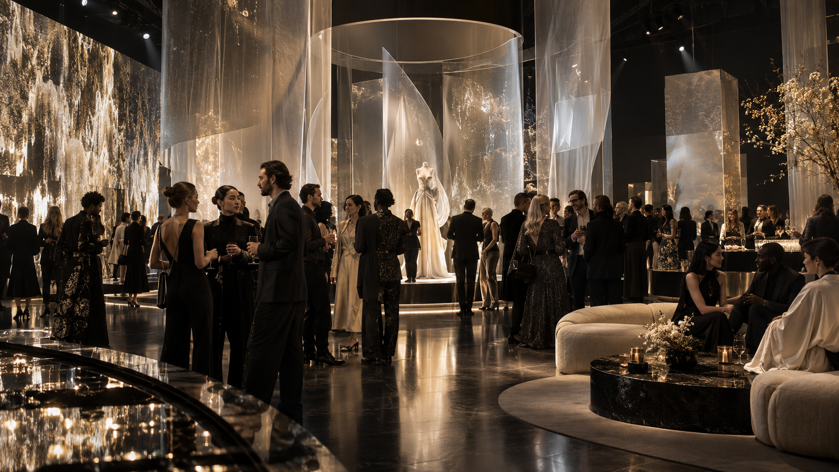 Guests connecting inside an immersive fashion brand experience